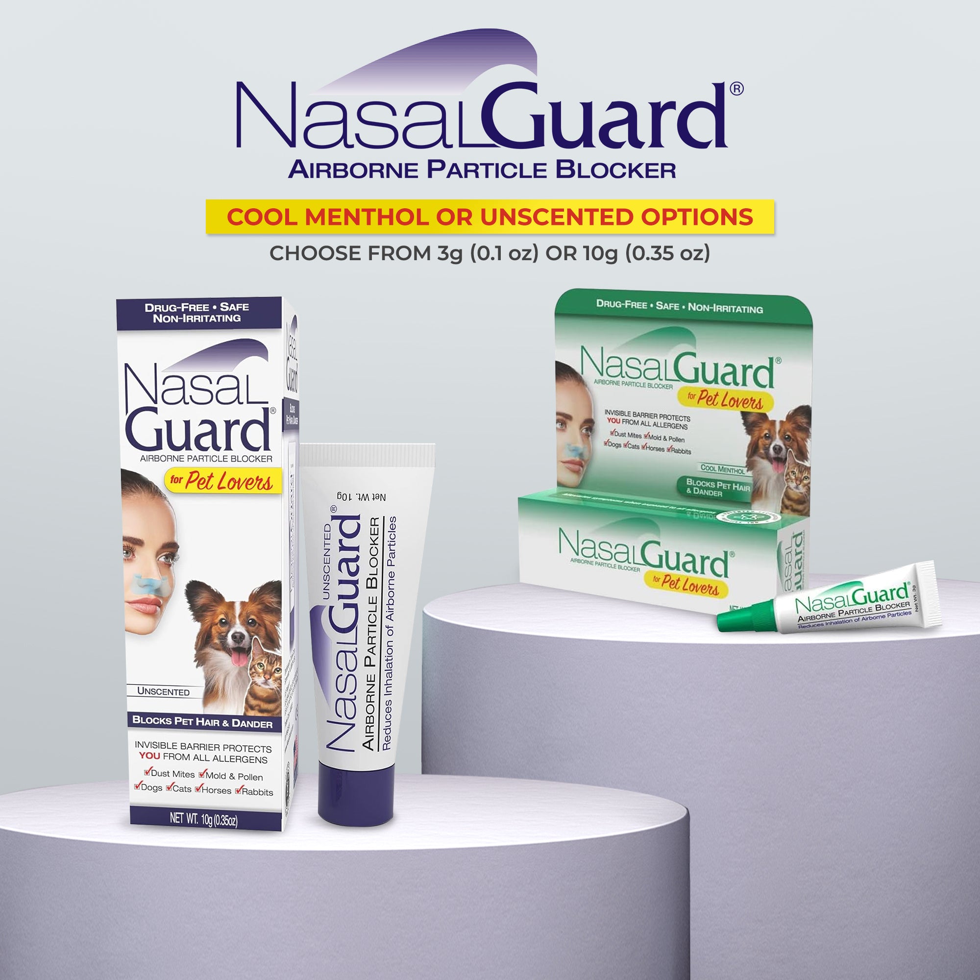 NasalGuard For Pet Lovers | Blocks Pet Hair & Dander | Unscented | 3g Tube
